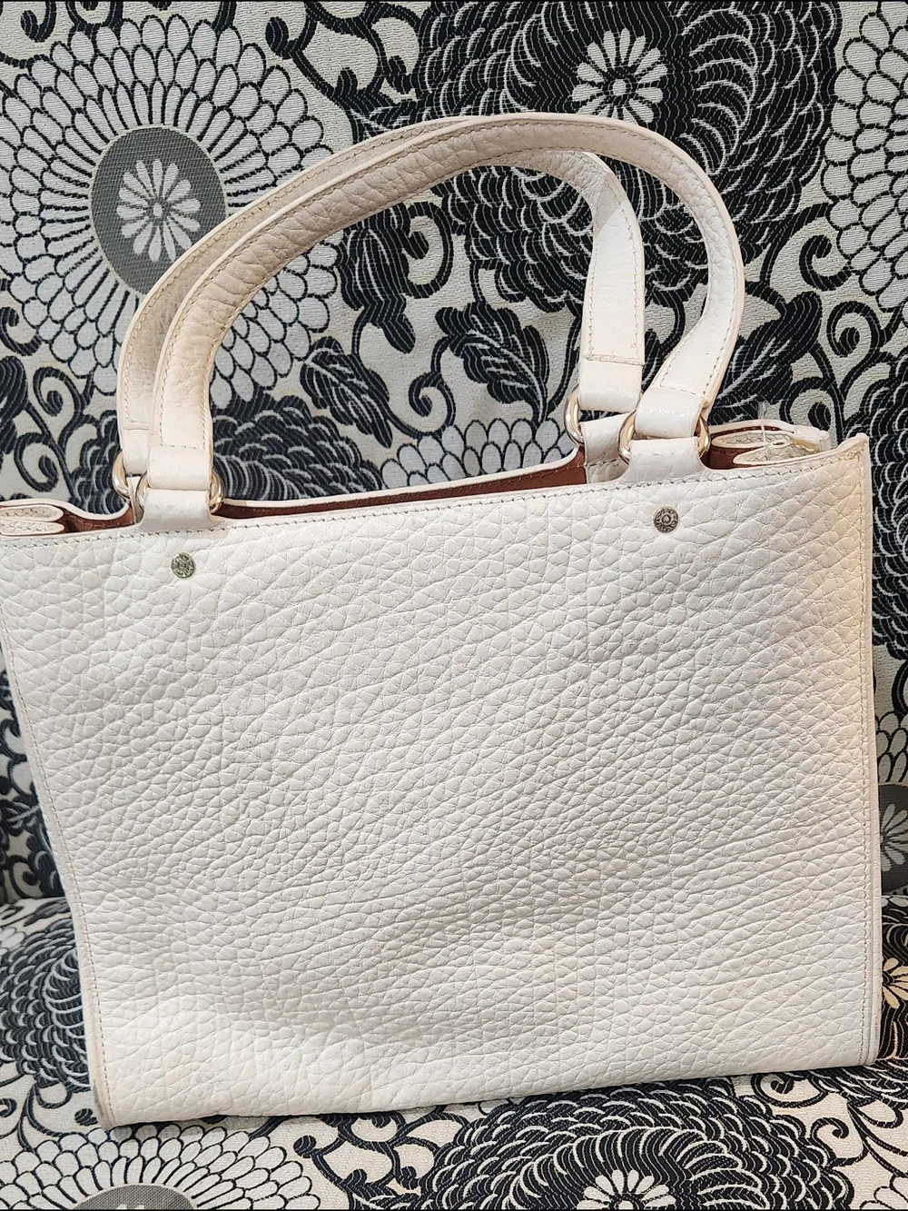 DKNY Ivory Leather Satchel Handbag with Silver Hardware